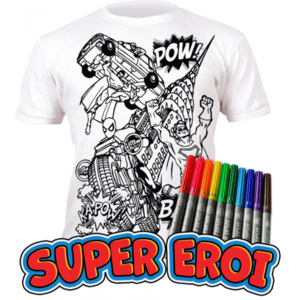 Tricou de colorat cu markere lavabile - Super Eroi imagine