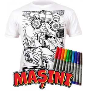 Tricou de colorat cu markere lavabile - Masini imagine