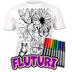 Tricou de colorat cu markere lavabile - Fluturi imagine