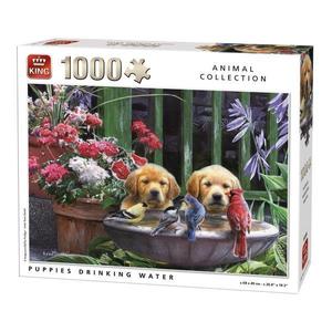 Puzzle 1000 piese, puppies Drinking, Water imagine