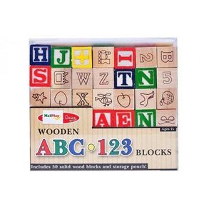 Cuburi din lemn MalPlay cu litere, cifre si diferite simboluri cu saculet pentru depozitare, Multicolor, 50 bucati imagine