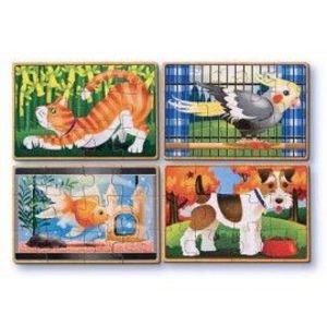 Set 4 puzzle lemn in cutie - Animale de companie imagine