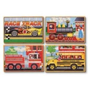 Set 4 puzzle lemn in cutie - Vehicule imagine