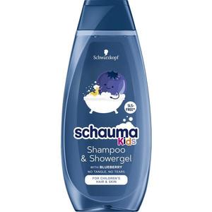 Sampon si Gel de Dus cu Extract de Coacaze pentru Parul si Pielea Copiilor - Schwarzkopf Schauma Kids Shampoo & Shower Gel with Blueberry for Children's Hair & Skin, 400 ml imagine