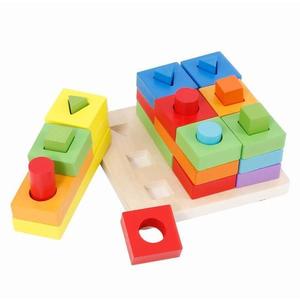Jucarie educativa Sortator Puzzle din lemn cu forme geometrice, 7Toys imagine