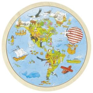 Puzzle circular din lemn Calatorie prin lume, 7Toys imagine