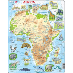 Puzzle - Harta Africii cu animale, 63 piese | Larsen imagine