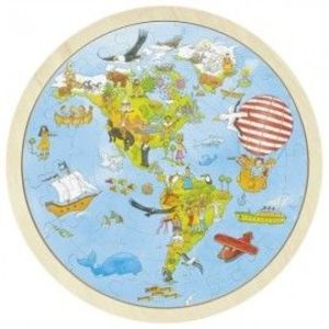 Puzzle circular din lemn Calatorie prin lume imagine