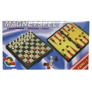 Joc educativ 3 in 1, Sah, Table si Dame cu tabla si piese magnetice, Magnetspel, 25 CM imagine