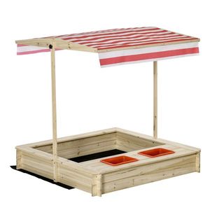 Outsunny Loc de joaca cu nisip pentru copii 3-8 ani din lemn cu acoperis reglabil si scaune, joc pentru gradina cu 2 compartimente imagine