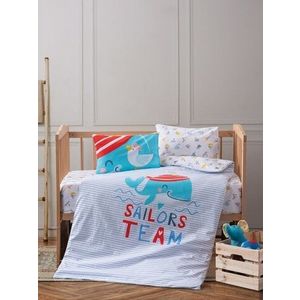 Lenjerie de pat pentru copii, 4 piese, 100x150 cm, 100% bumbac ranforce, Cotton Box, Sailor, albastru imagine