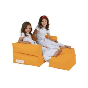 Set fotoliu dublu si 2 taburete pentru copii, Bean Bag, Ferndale, 100x50x40 cm, poliester impermeabil, portocaliu imagine