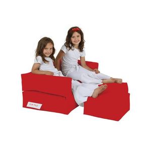 Set fotoliu dublu si 2 taburete pentru copii, Bean Bag, Ferndale, 100x50x40 cm, poliester impermeabil, rosu imagine