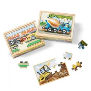 Set 4 puzzle lemn in cutie Vehicule pentru constructii Melissa and Doug imagine
