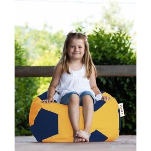 Fotoliu puf pentru copii, Football Bean Bag, Ferndale, 70x70 cm, poliester impermeabil, galben/albastru inchis imagine