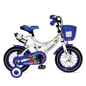 Bicicleta pentru baieti cu roti ajutatoare si cosulet 12 inch Little Monster Blue imagine