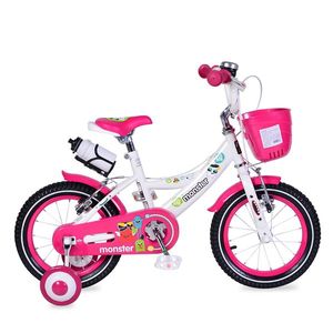 Bicicleta pentru fetite cu roti ajutatoare si cosulet 14 inch Little Monster Pink imagine