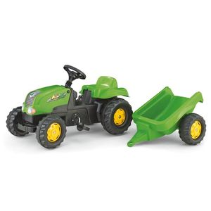 Tractor cu pedale Rolly Kid X verde cu remorca imagine