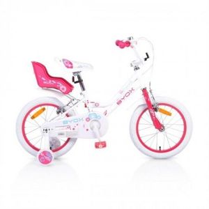 Bicicleta pentru fetite Byox cu roti ajutatoare si portbagaj papusi Princess White 16 inch imagine