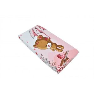 Cearceaf din bumbac cu elastic Pink bear with umbrella 120x60 cm imagine