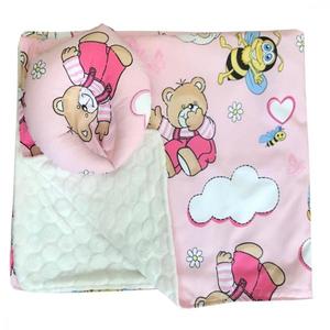 Reductor Bebe Bed Nest cu paturica si pernuta antiplagiocefalie Ursi cu albine pe roz imagine