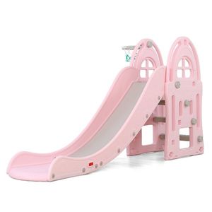 Tobogan pentru copii cu cos de baschet Nichiduta Garden Happy Slide Pink imagine