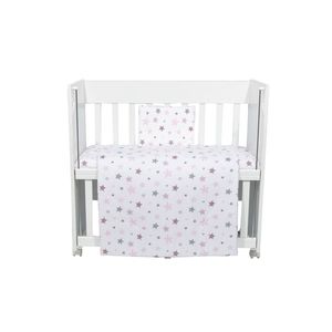 Set lenjerie 4 piese Mini Cot Pink and Grey Stars white imagine