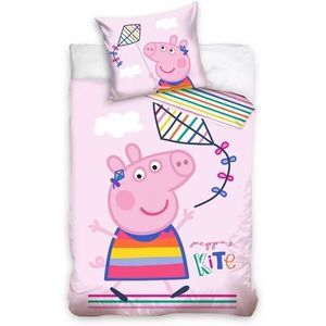 Set lenjerie pat copii Peppa Pig Kite 100x135 + 40x60 SunCity roz imagine