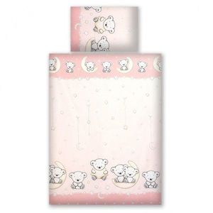Set lenjerie din bumbac cu protectie laterala pentru pat bebelusi 120x60 cm Teddy Bear Pink imagine