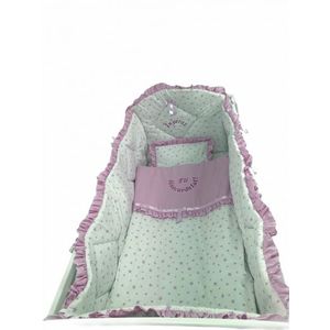 Lenjerie de pat bebelusi brodata Fii binecuvantat ingeras 120x60 cm stelute roz imagine