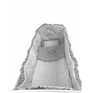 Lenjerie de pat bebelusi brodata Fii binecuvantat ingeras 120x60 cm stelute gri imagine