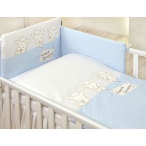 Set lenjerie din bumbac cu protectie laterala pentru pat bebelusi Sweet Dreams Blue 120x60 cm imagine