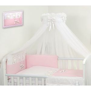 Set lenjerie din bumbac cu protectie laterala pentru pat bebelusi Sweet Dreams Pink 120x60 cm imagine