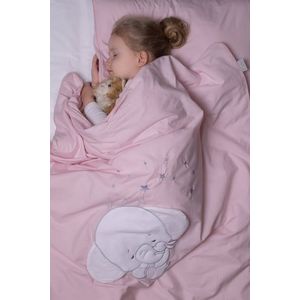 Set lenjerie din bumbac cu protectie laterala pentru pat bebelusi Elephant Pink 120 x 60 cm imagine