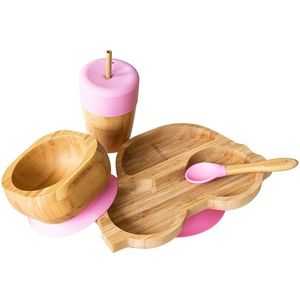 Set cadou din bambus Masinuta roz Ecorascals imagine