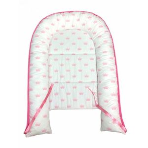 Cuib pentru bebelusi cu desfacere Coronite roz pe alb imagine
