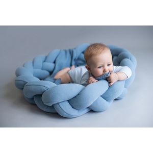 Protectie laterala patut bebe Bumper impletit inchidere velcro tricot blue 210 cm imagine