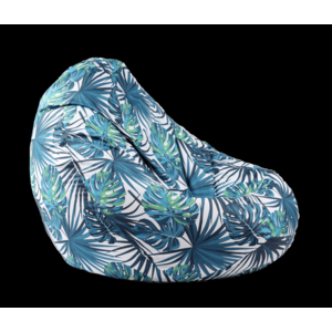 Fotoliu puf tip sac nirvana grande frunze tropicale imprimat pretabil si la exterior umplut cu perle polistiren imagine