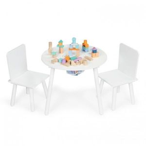 Set de masa cu doua scaune pentru copii si loc de depozitare jucarii alb Ecotoys imagine