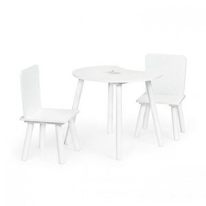 Set de masa in forma de luna si doua scaune pentru copii alb Ecotoys imagine