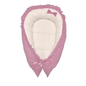 Cuib pentru bebelusi cu desfacere si volanase roz pal - alb imagine