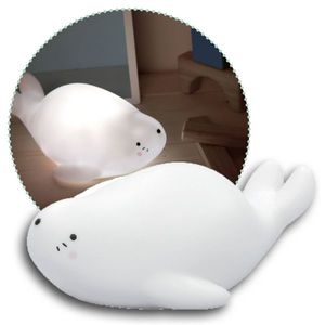 Lampa de veghe si veioza cu LED lumina reglabila si functie oprire cronometrata forma foca alba Lumilu Lazy Friends Seal Reer imagine