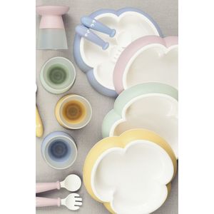 Babybjorn - set hranire: farfurie, lingurita, furculita si pahar pentru bebe, powder yellow imagine