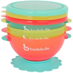 Set 3 boluri colorate pentru mancare cu suport inclus Badabulle imagine
