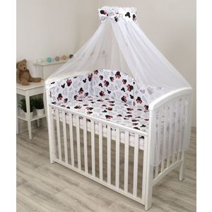 Set lenjerie din bumbac cu protectie laterala pentru pat bebe 120 x 60 cm Miki Amy imagine
