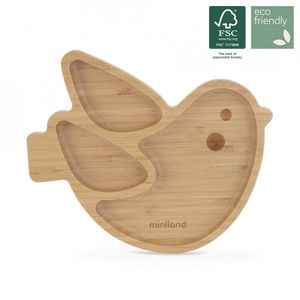 Farfuriuta de lemn compartimentata cu baza silicon Miniland Chick imagine