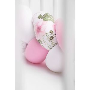 Aparatoare laterala pat bumper impletit bumbac alb - roz - flori 340X21 cm imagine
