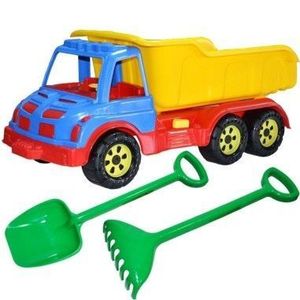 Camion pentru nisip cu lopata si grebla lungime 60 cm multicolor Robentoys imagine