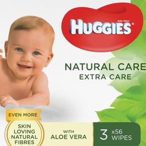 Servetele umede Huggies Natural Care Extra Care 3 pachete x 56 168 buc imagine