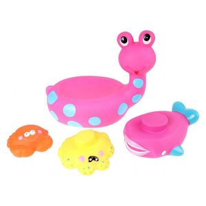 Jucarie de baie melc cu 3 animale marine Eddy Toys roz imagine